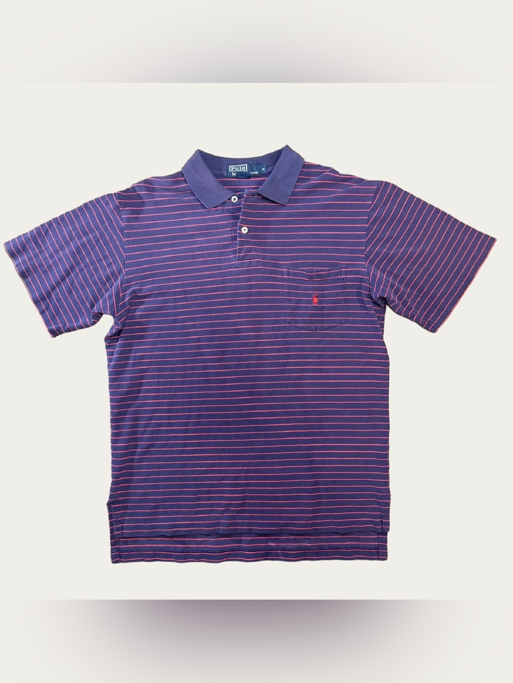Ralph Lauren Purple Polo with Pink Stripes Pocket Label